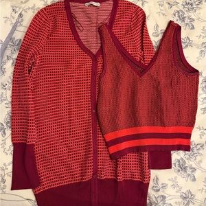 Zara Red and Burgundy Cardigan and Tank Set
